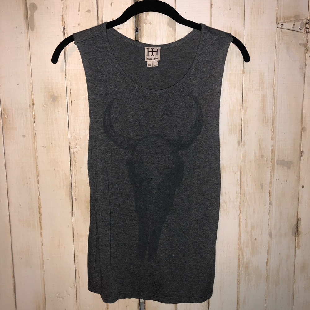 Haute Hippie Longhorn Skull Muscle Tank Top